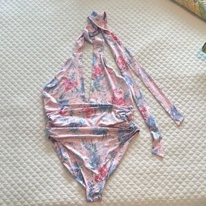 Love Shack Fancy Floral Halter One-Piece Swimsuit